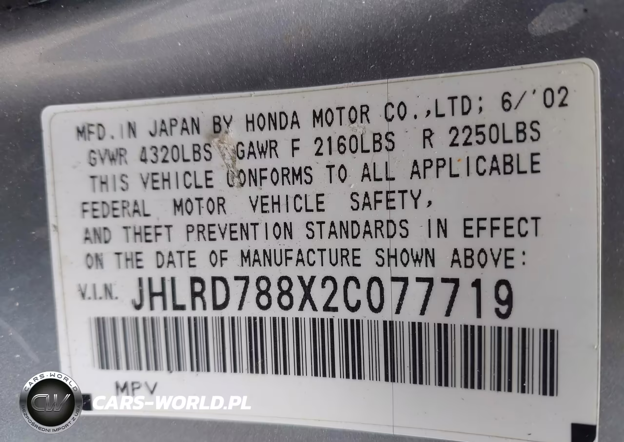 2002 Honda Cr-V Ex VIN:JHLRD788X2C077719 - 9
