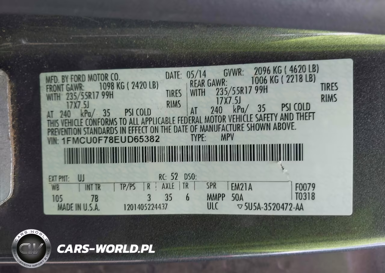 2014 Ford Escape S VIN:1FMCU0F78EUD65382 - 9