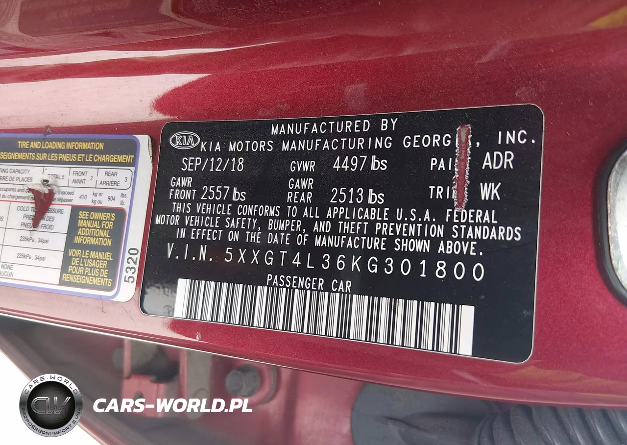 2019 Kia Optima S VIN:5XXGT4L36KG301800 - 9