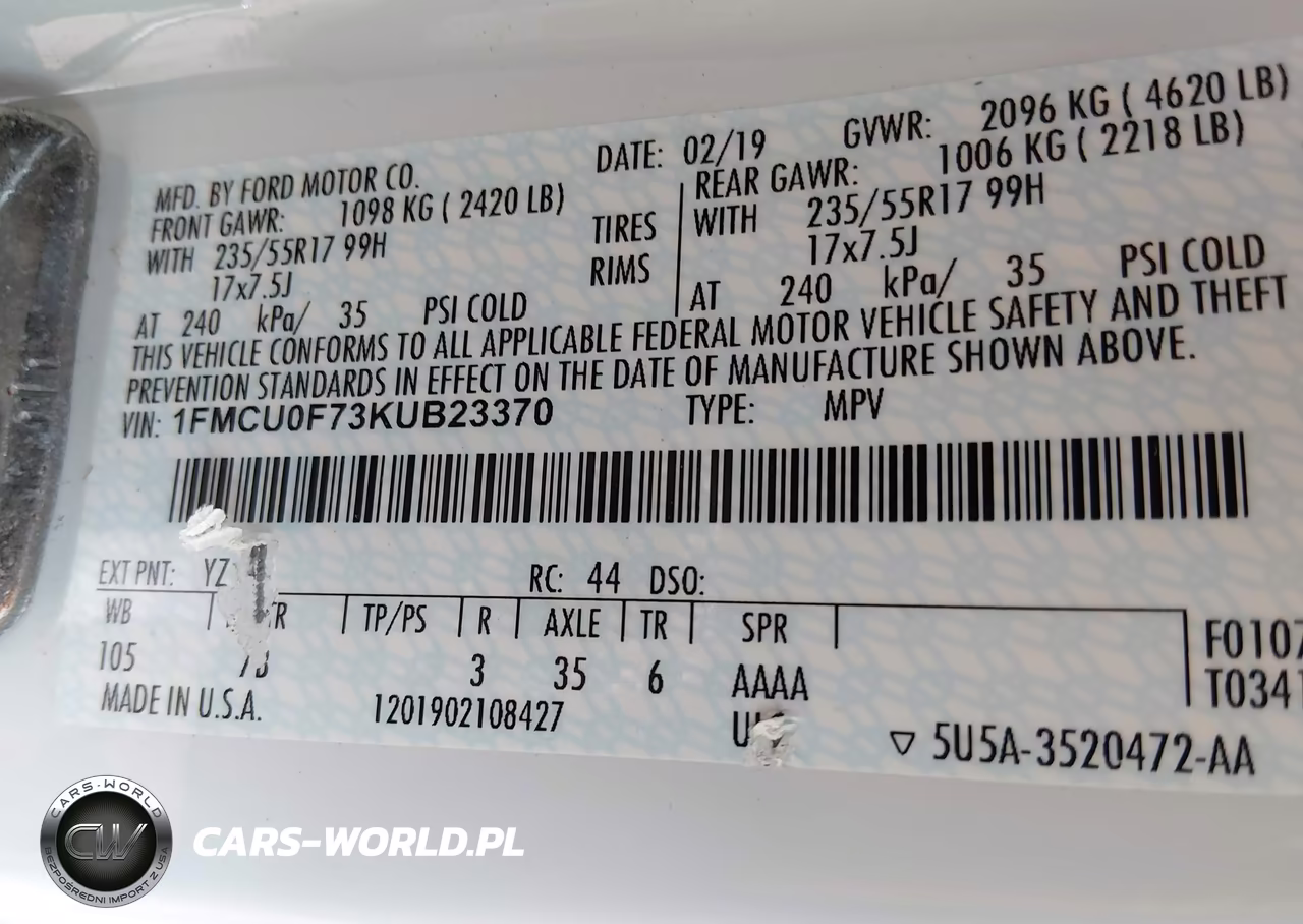 2019 Ford Escape S VIN:1FMCU0F73KUB23370 - 9