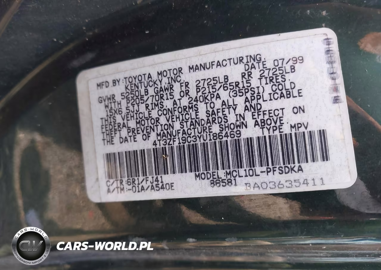 2000 Toyota Sienna Ce VIN:4T3ZF19C3YU186469 - 9