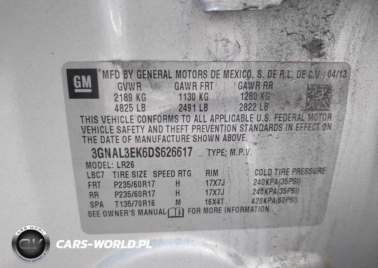 2013 Chevrolet Captiva Sport Fleet Lt VIN:3GNAL3EK6DS626617 - 9