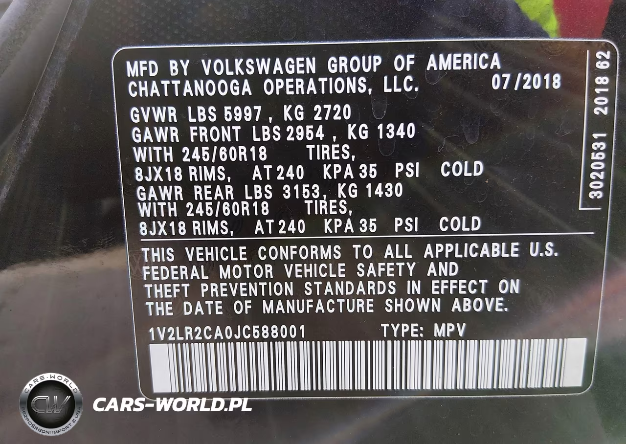 2018 Volkswagen Atlas 3.6L V6 Se-3.6L V6 Se W-Technology VIN:1V2LR2CA0JC588001 - 9