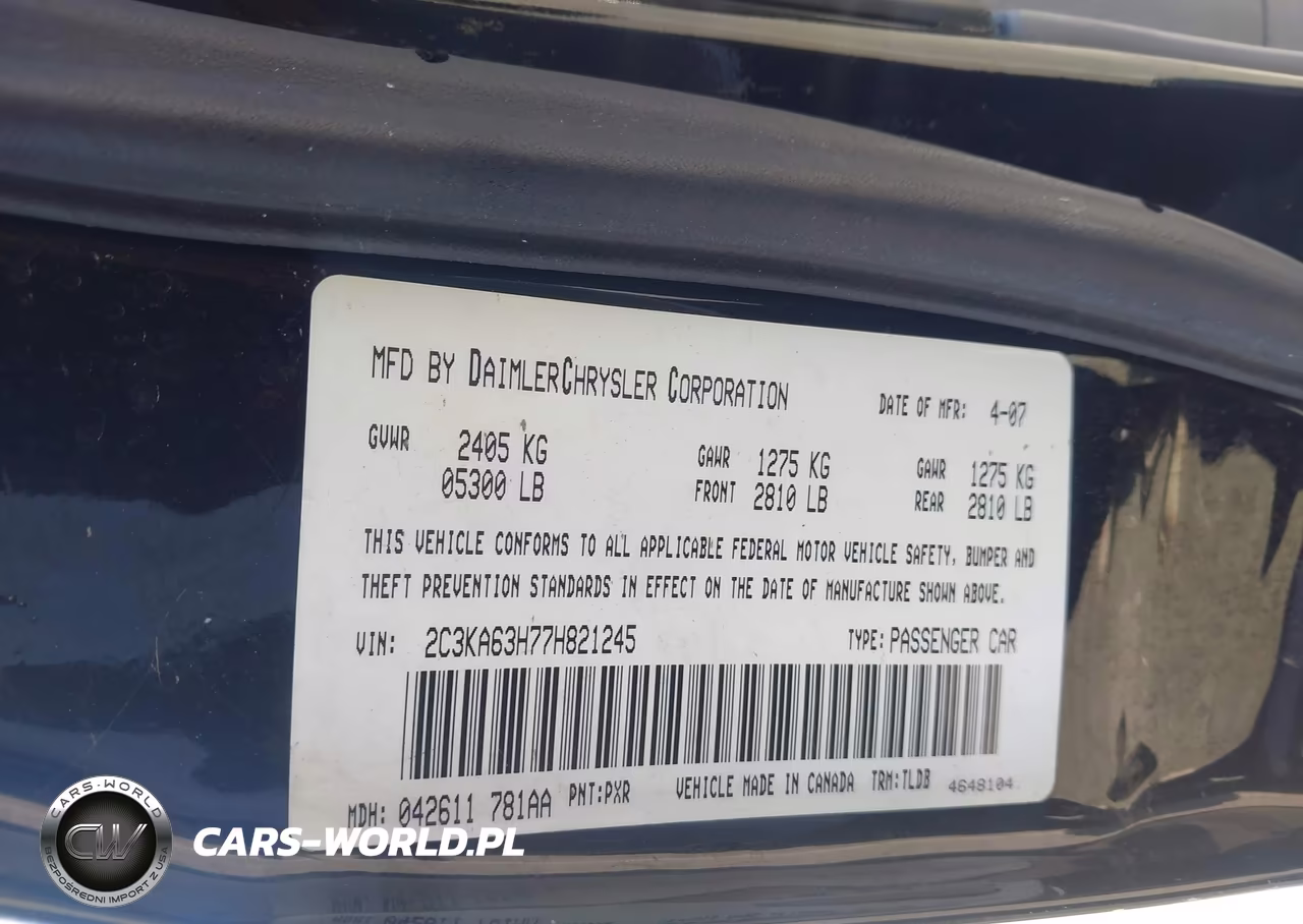 2007 Chrysler 300C VIN:2C3KA63H77H821245 - 9
