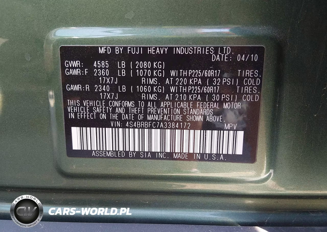 2010 Subaru Outback 2.5I Premium VIN:4S4BRBFC7A3384172 - 9