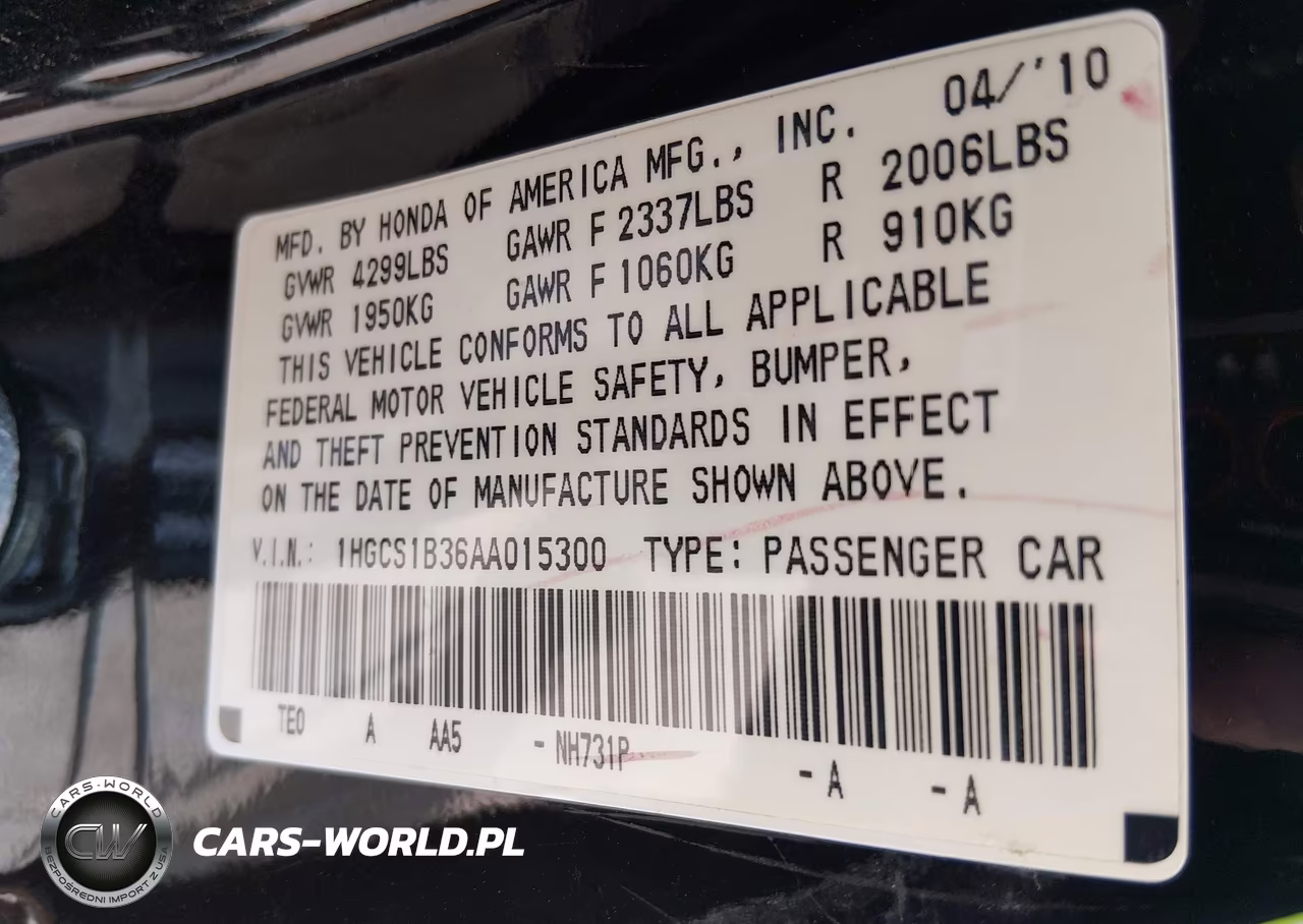 2010 Honda Accord 2.4 Lx-S VIN:1HGCS1B36AA015300 - 9