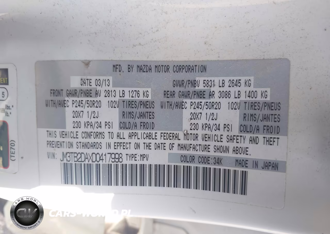 2013 Mazda Cx-9 Grand Touring VIN:JM3TB2DAXD0417998 - 9