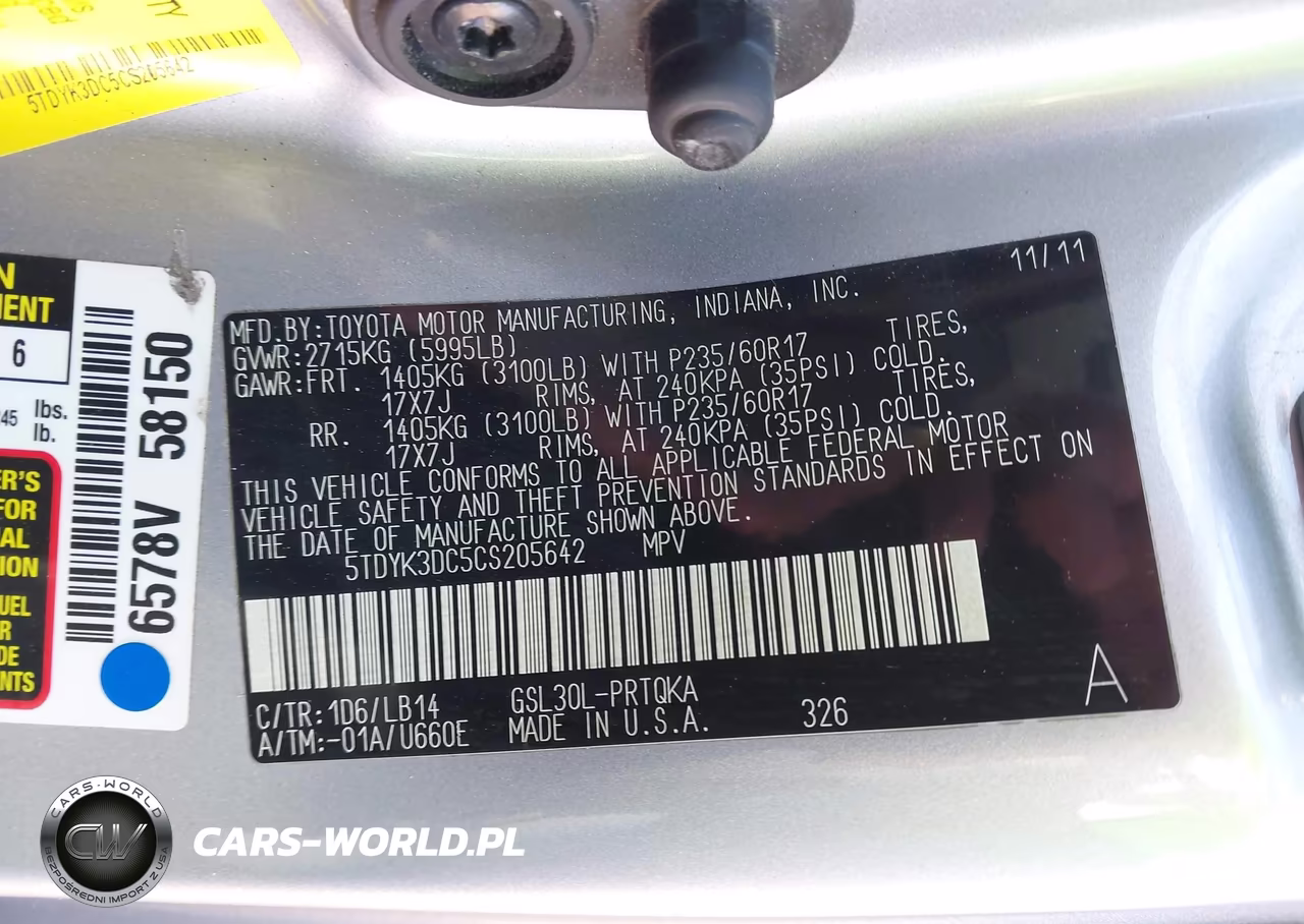 2012 Toyota Sienna Xle V6 8 Passenger VIN:5TDYK3DC5CS205642 - 9