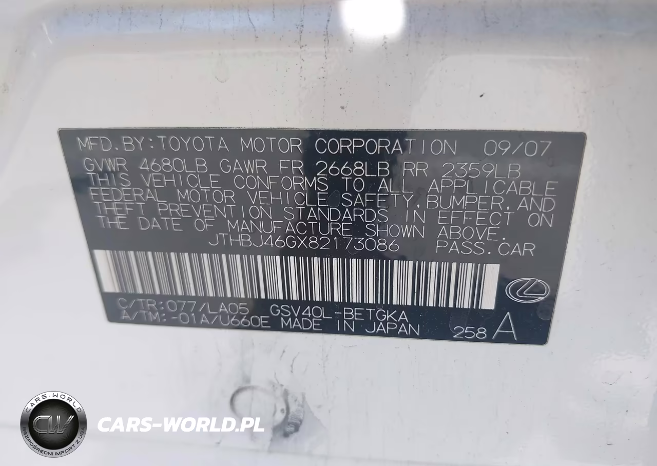2008 Lexus Es 350 VIN:JTHBJ46GX82173086 - 9