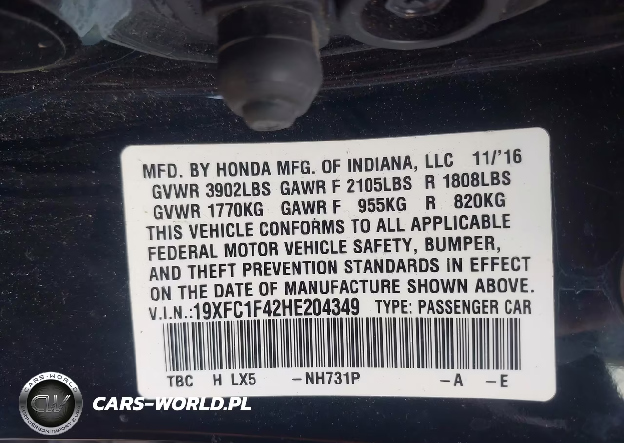 2017 Honda Civic Ex-T VIN:19XFC1F42HE204349 - 9