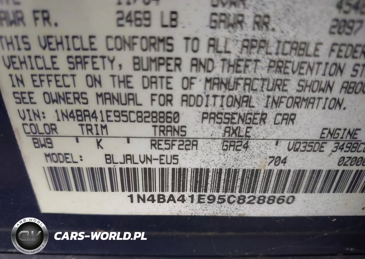 2005 Nissan Maxima 3.5 Se VIN:1N4BA41E95C828860 - 9