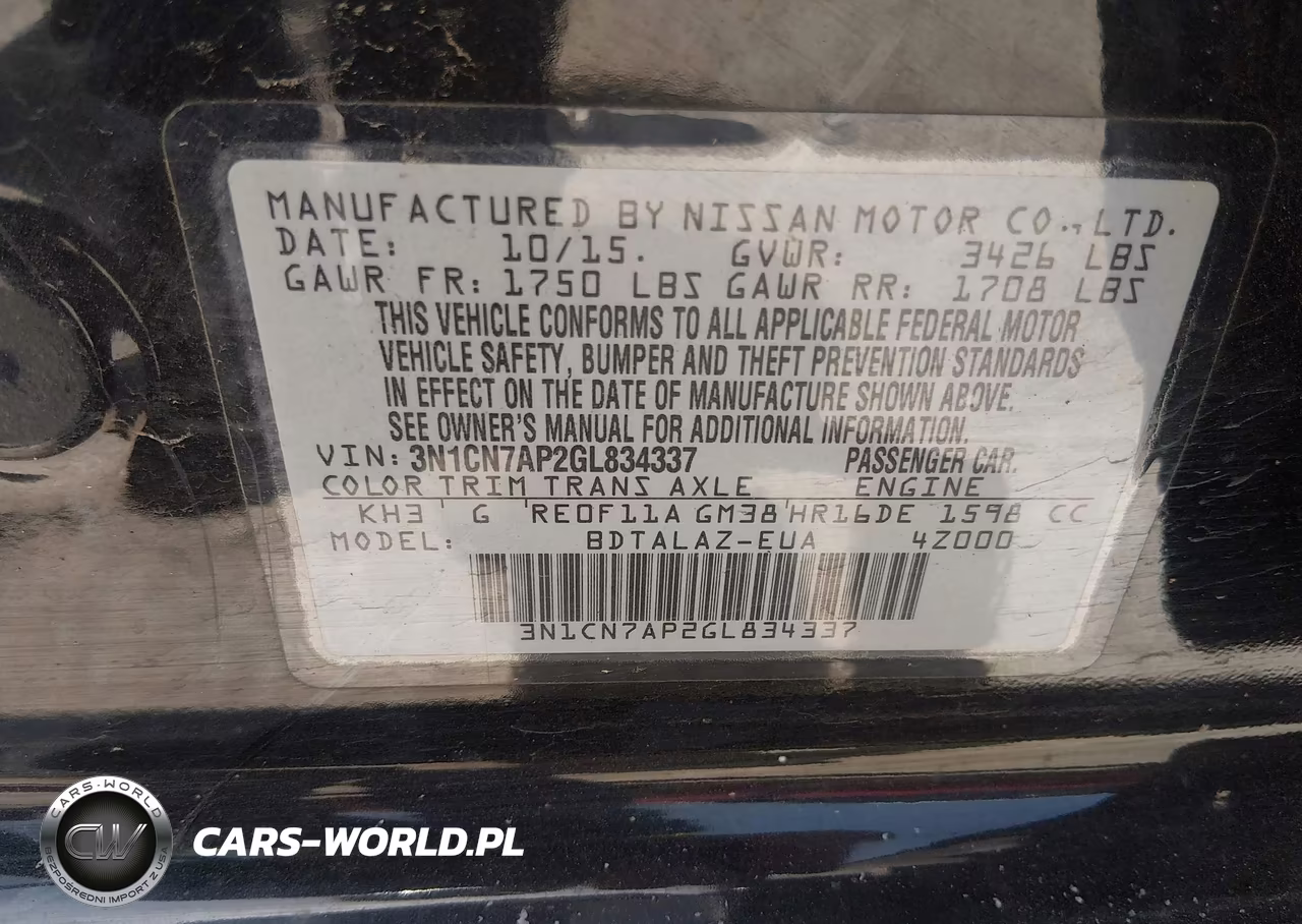 2016 Nissan Versa 1.6 S+ VIN:3N1CN7AP2GL834337 - 9