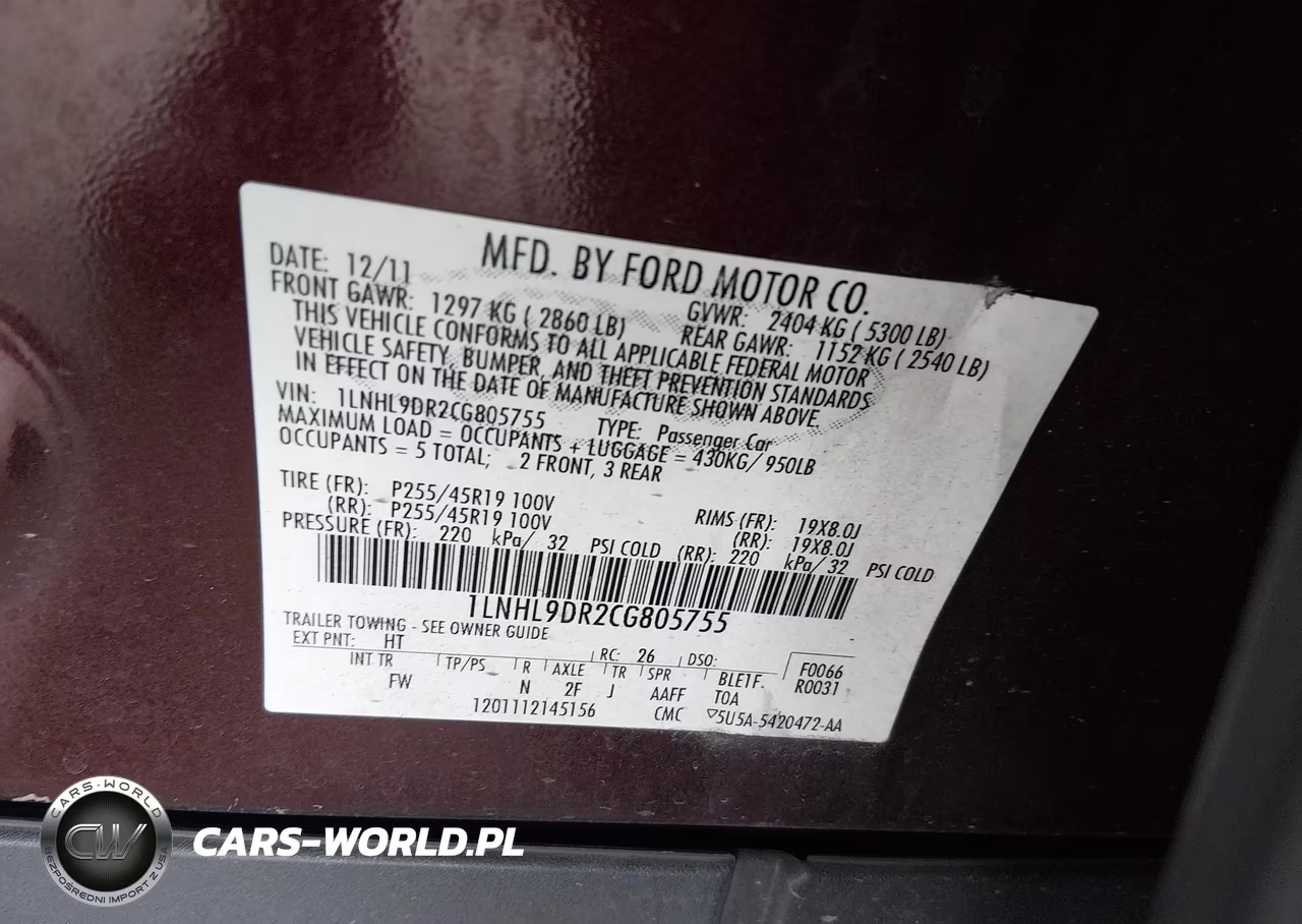 2012 Lincoln Mks VIN:1LNHL9DR2CG805755 - 9