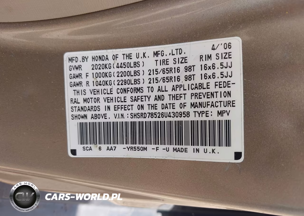 2006 Honda Cr-V Lx VIN:SHSRD78526U430958 - 9