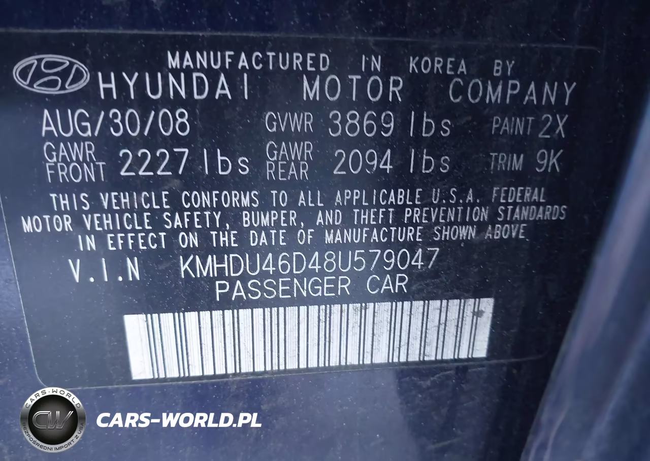 2008 Hyundai Elantra Gls-Se VIN:KMHDU46D48U579047 - 9
