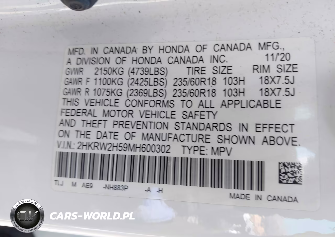 2021 Honda Cr-V Awd Ex VIN:2HKRW2H59MH600302 - 9