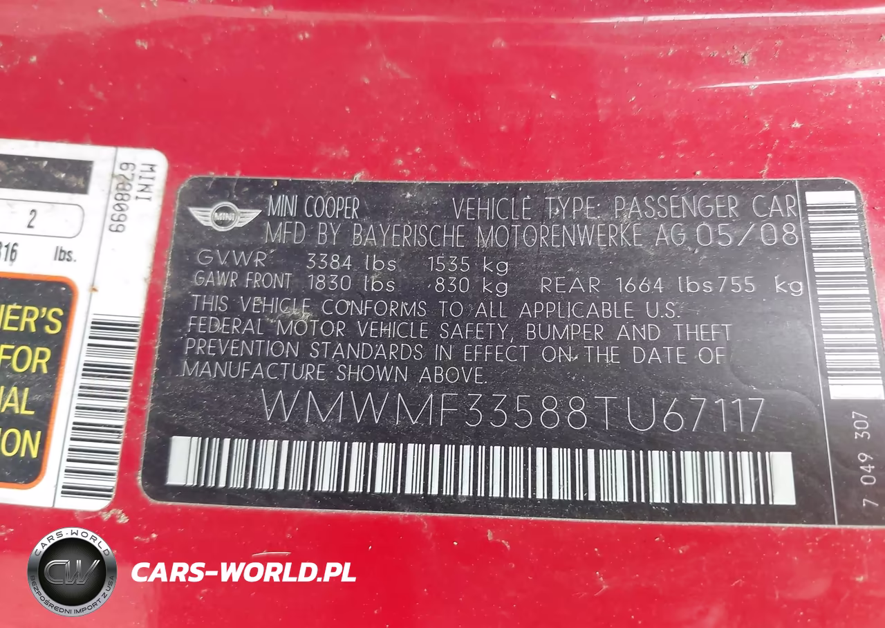 2008 Mini Cooper Hardtop VIN:WMWMF33588TU67117 - 9
