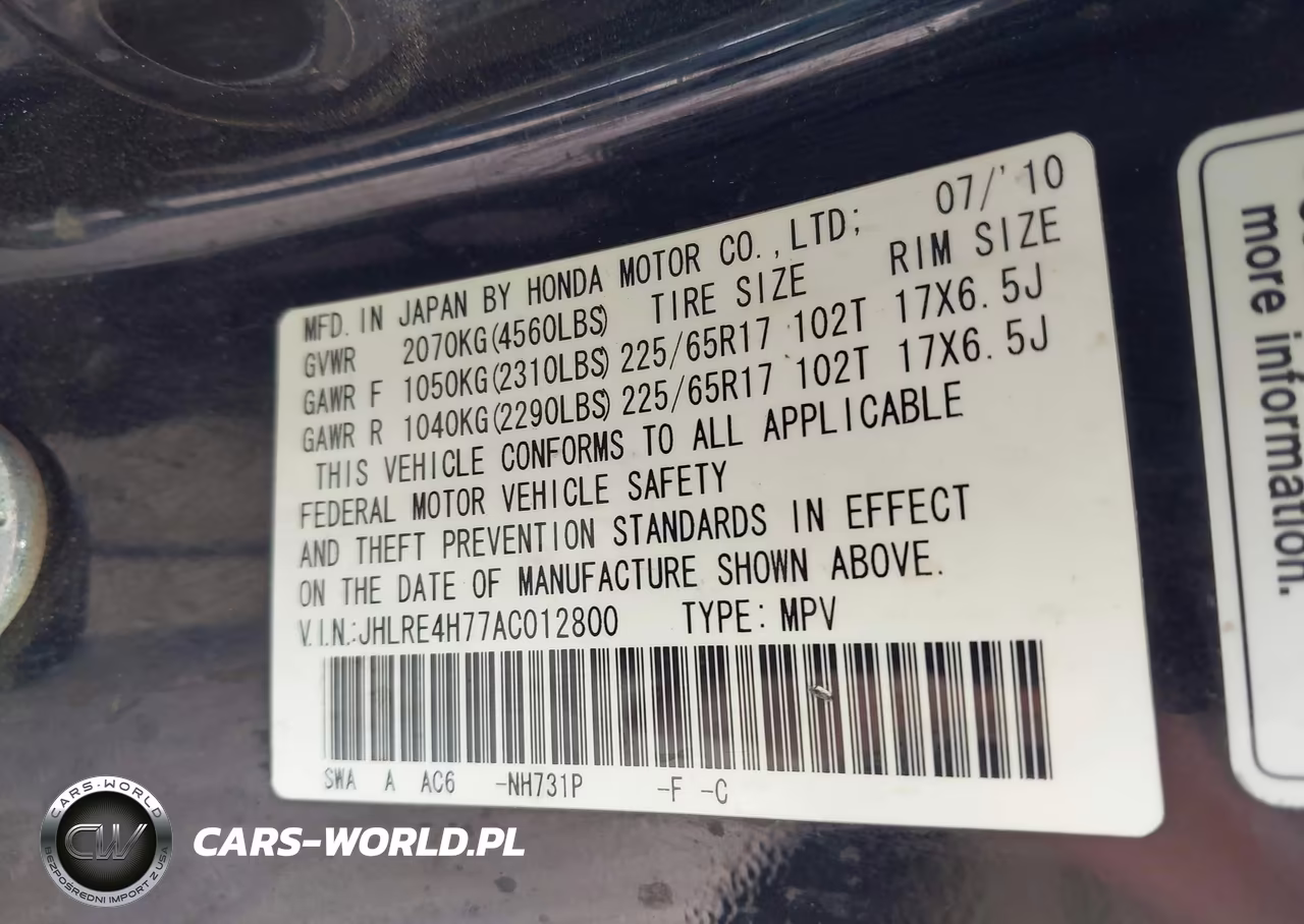 2010 Honda Cr-V Ex-L VIN:JHLRE4H77AC012800 - 9