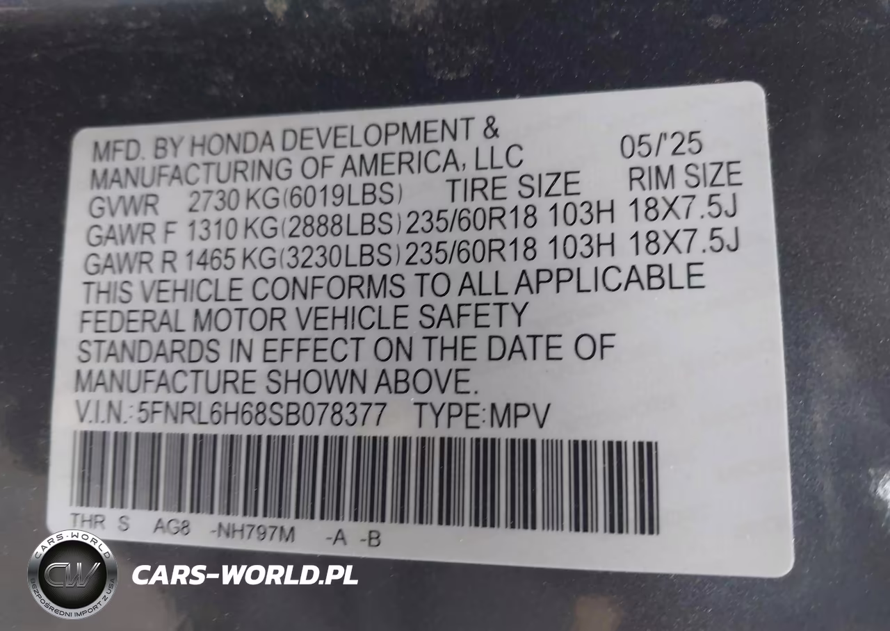 2025 Honda Odyssey Ex-L VIN:5FNRL6H68SB078377 - 9