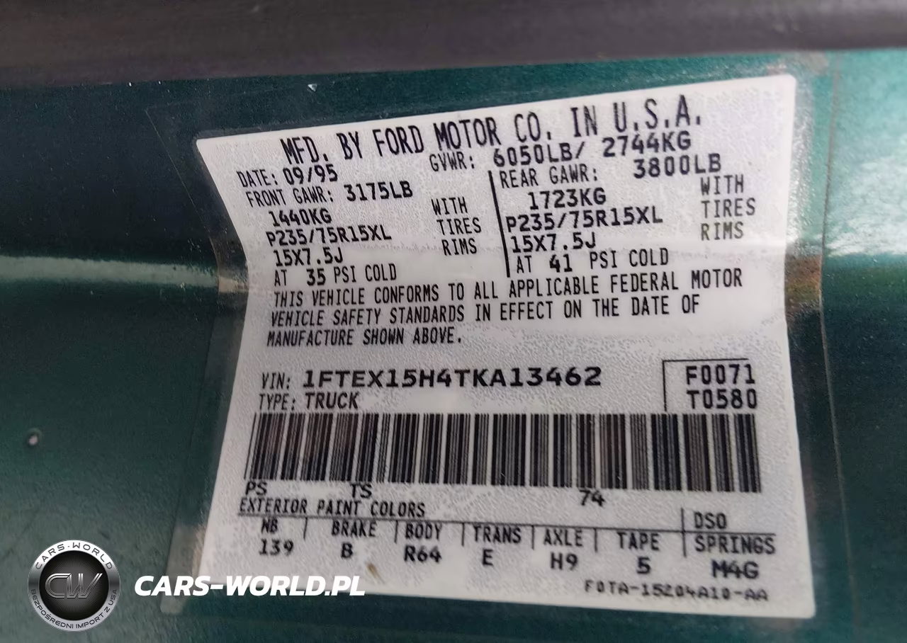 1996 Ford F150 VIN:1FTEX15H4TKA13462 - 9
