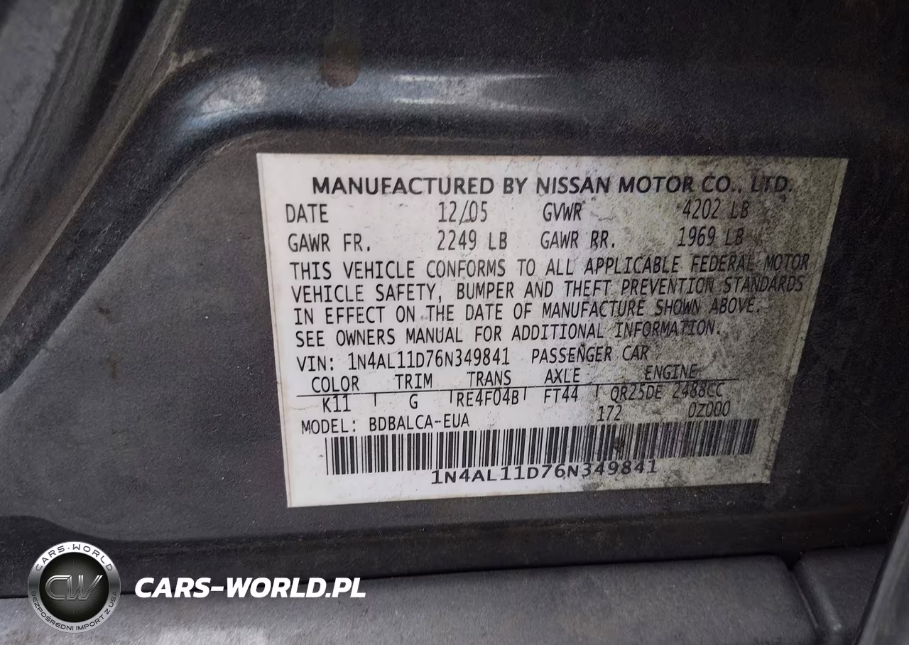 2006 Nissan Altima 2.5 S VIN:1N4AL11D76N349841 - 9