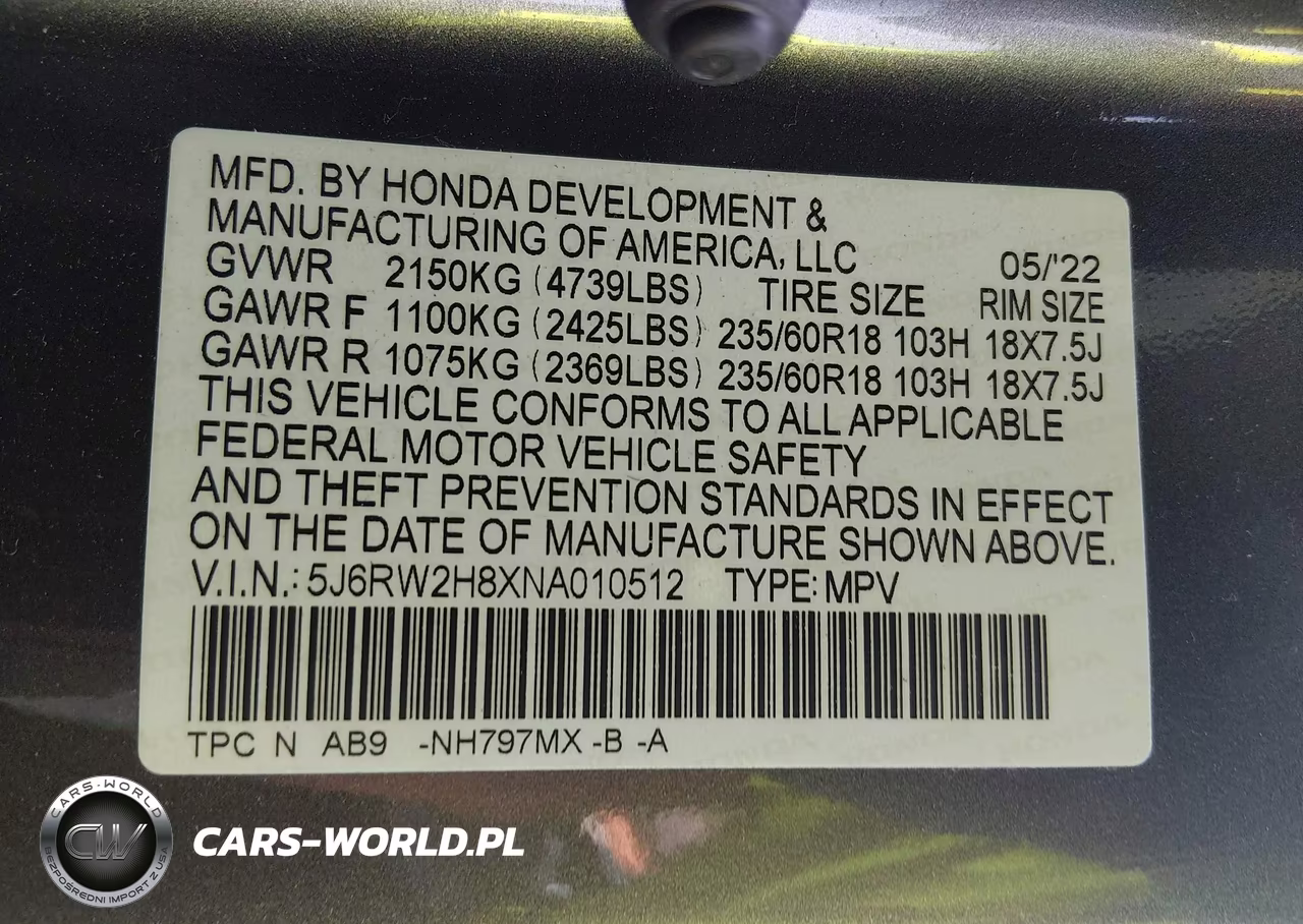 2022 Honda Cr-V Awd Ex-L VIN:5J6RW2H8XNA010512 - 9