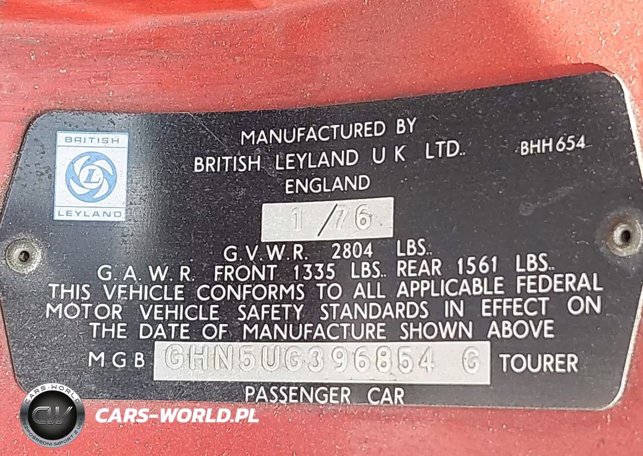 1976 Mg Mgb VIN:GHN5UG396854G - 9
