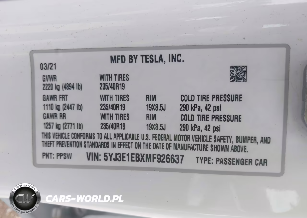 2021 Tesla Model 3 Long Range Dual Motor All-Wheel Drive VIN:5YJ3E1EBXMF926637 - 9