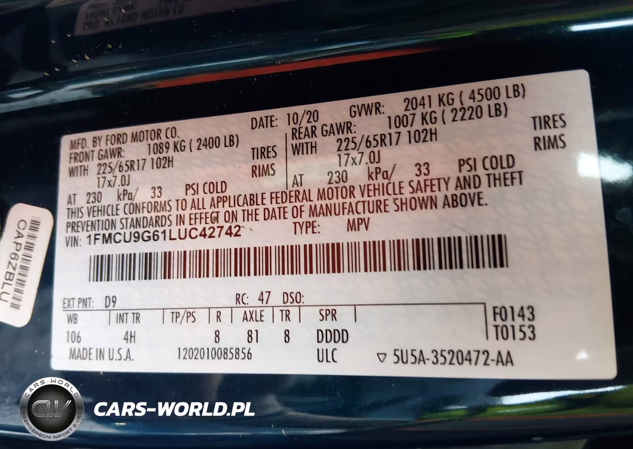 2020 Ford Escape Se VIN:1FMCU9G61LUC42742 - 9