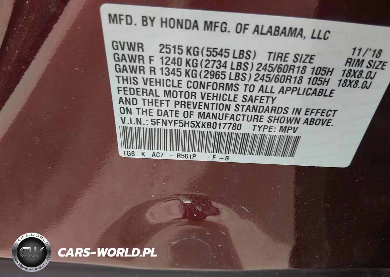 2019 Honda Pilot Ex-L VIN:5FNYF5H5XKB017780 - 9