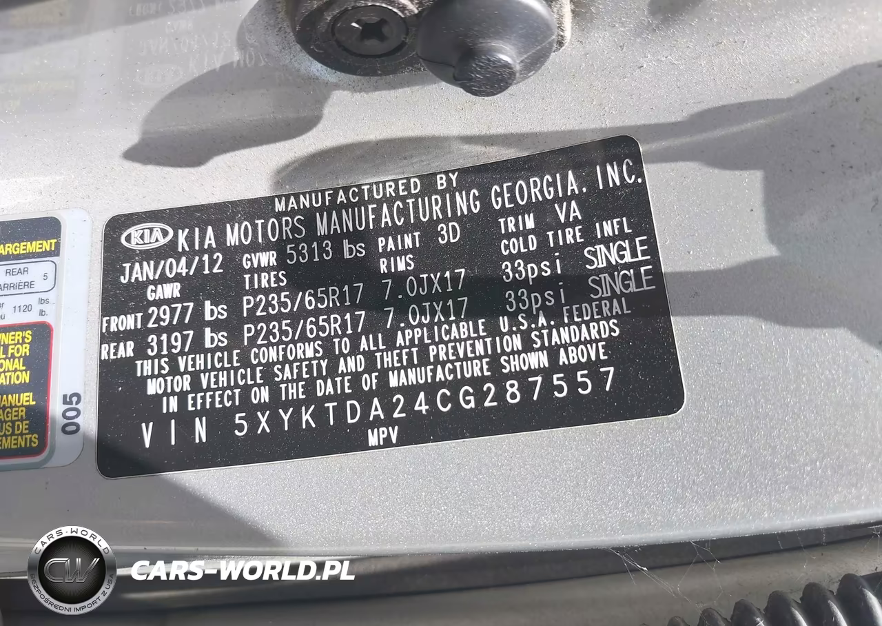 2012 Kia Sorento Lx V6 VIN:5XYKTDA24CG287557 - 9