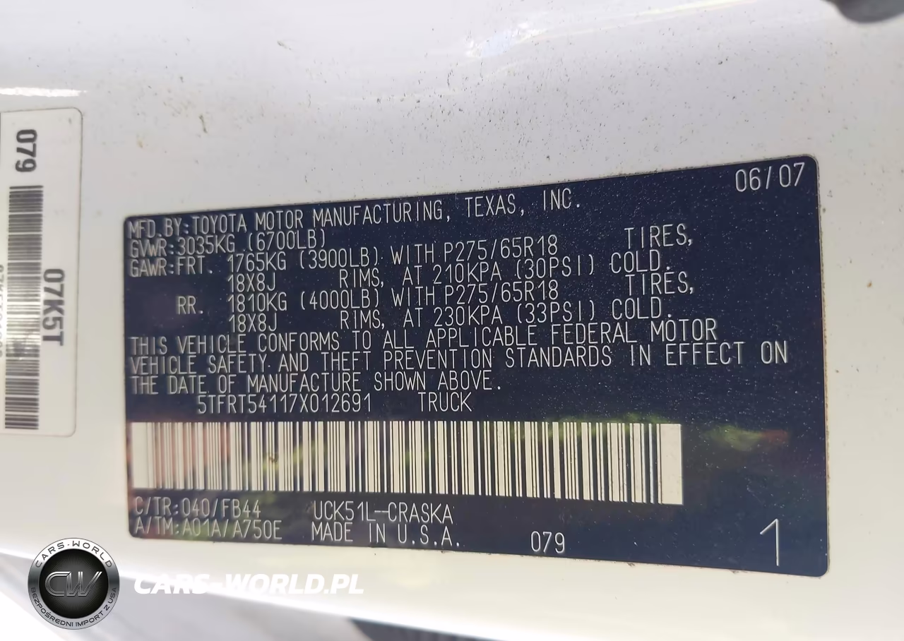 2007 Toyota Tundra Sr5 4.7L V8 VIN:5TFRT54117X012691 - 9