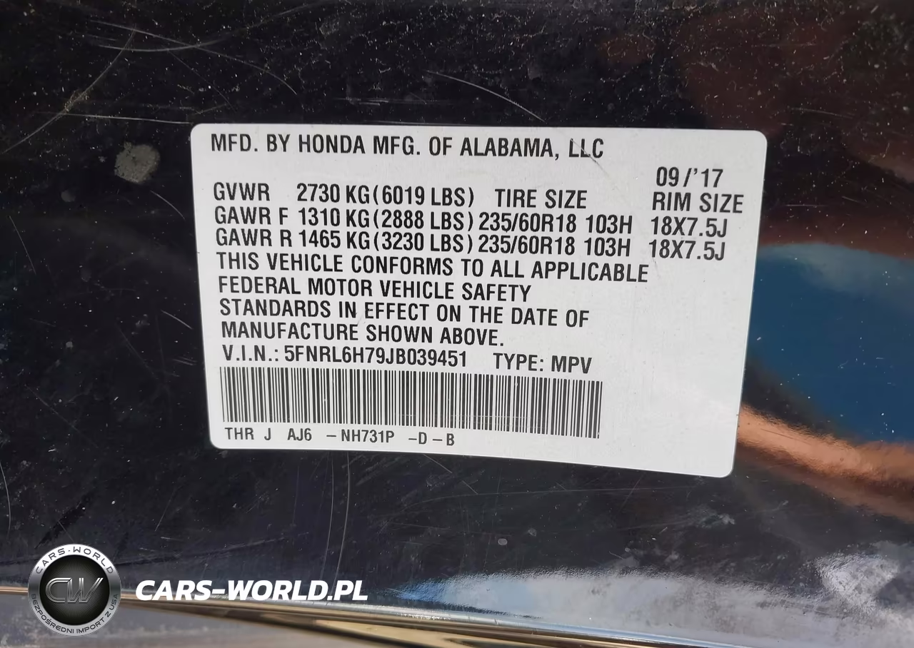2018 Honda Odyssey Ex-L VIN:5FNRL6H79JB039451 - 9
