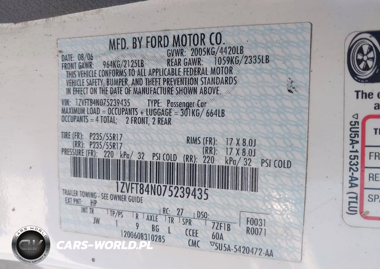 2007 Ford Mustang V6 Deluxe-V6 Premium VIN:1ZVFT84N075239435 - 9
