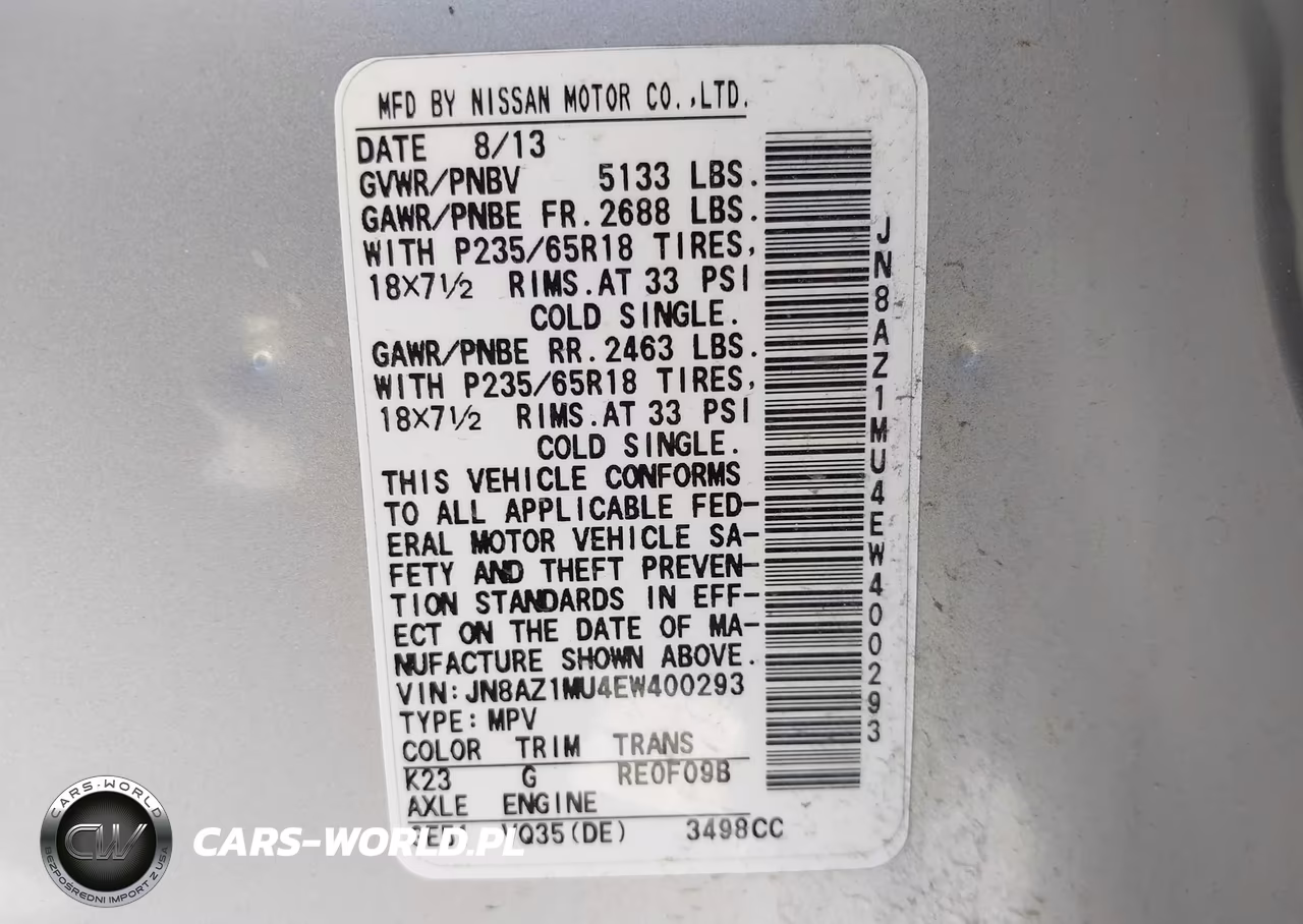2014 Nissan Murano Sl VIN:JN8AZ1MU4EW400293 - 9