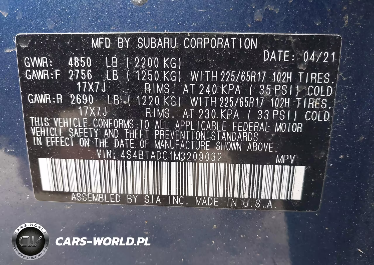 2021 Subaru Outback Premium VIN:4S4BTADC1M3209032 - 9