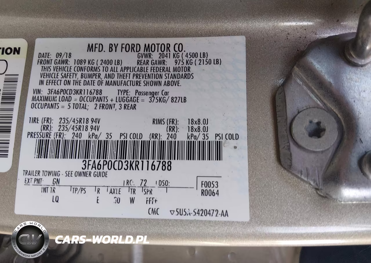 2019 Ford Fusion Sel VIN:3FA6P0CD3KR116788 - 9