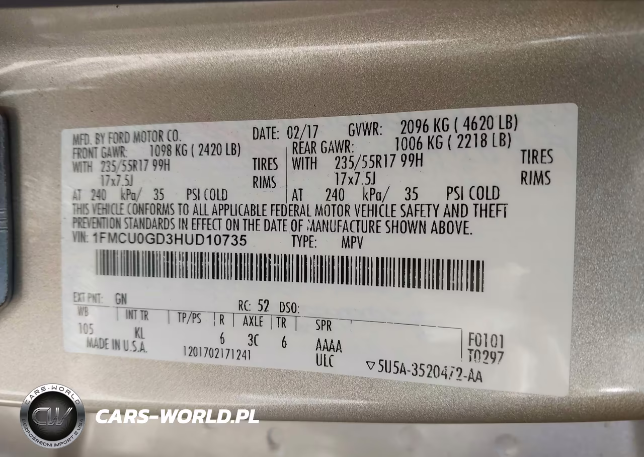 2017 Ford Escape Se VIN:1FMCU0GD3HUD10735 - 9