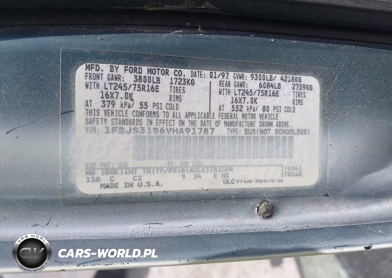 1997 Ford Club Wagon Xl-Xlt VIN:1FBJS31S6VHA91787 - 9