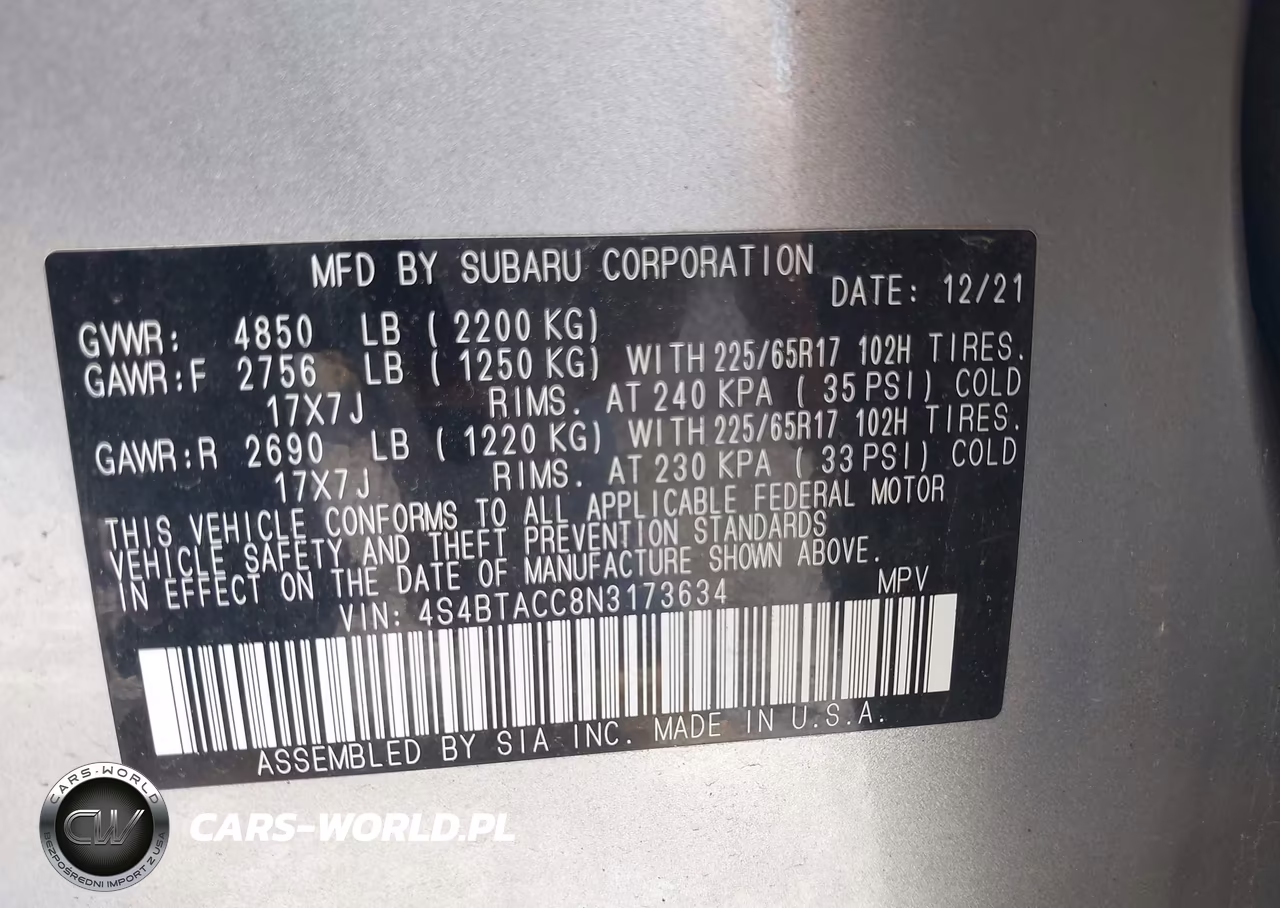 2022 Subaru Outback Premium VIN:4S4BTACC8N3173634 - 9