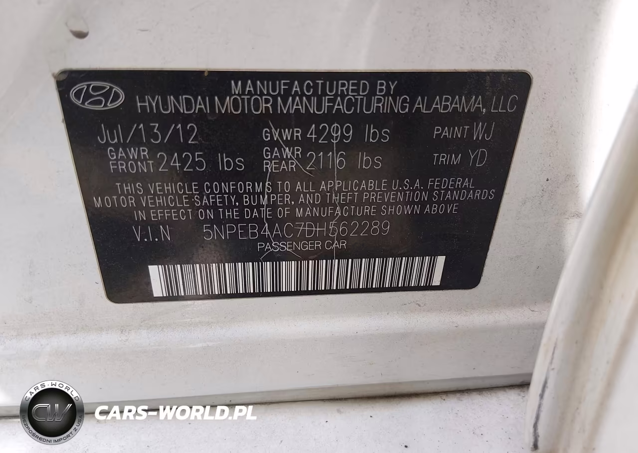 2013 Hyundai Sonata Gls VIN:5NPEB4AC7DH562289 - 9