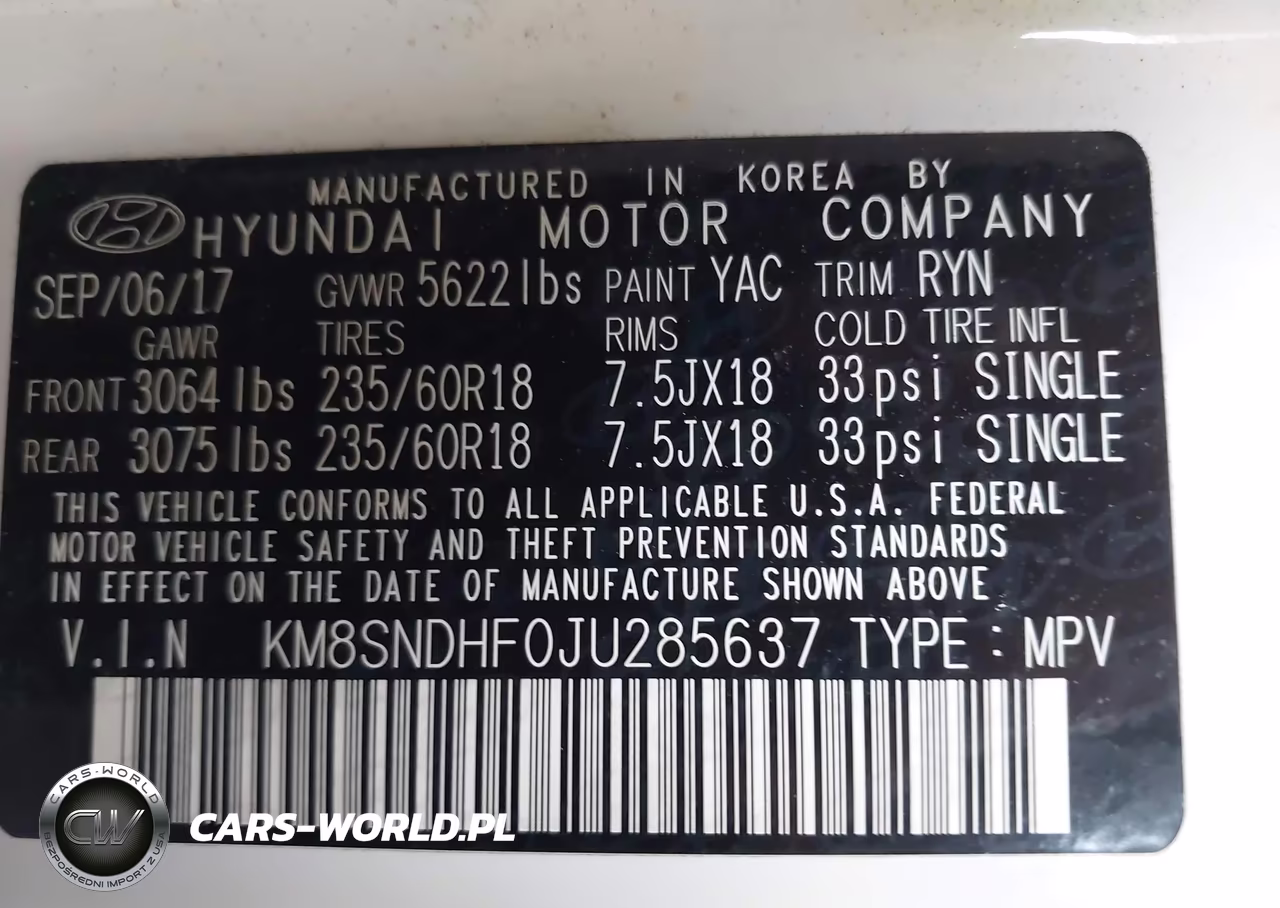 2018 Hyundai Santa Fe Se VIN:KM8SNDHF0JU285637 - 9