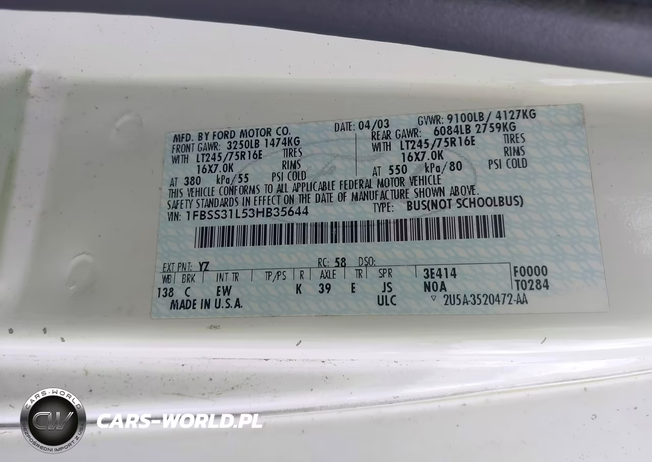 2003 Ford E-350 Super Duty Xl-Xlt VIN:1FBSS31L53HB35644 - 9