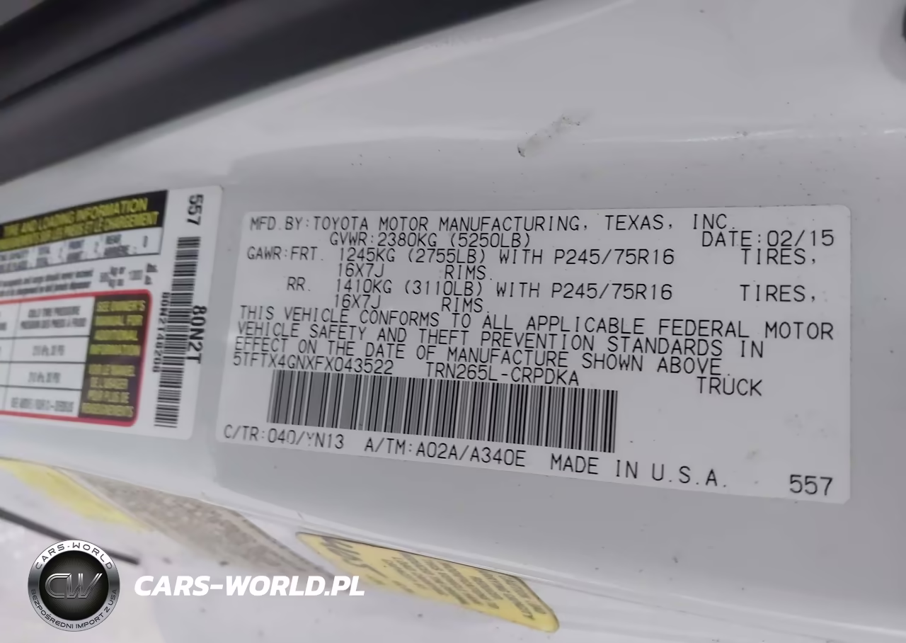 2015 Toyota Tacoma Prerunner VIN:5TFTX4GNXFX043522 - 9