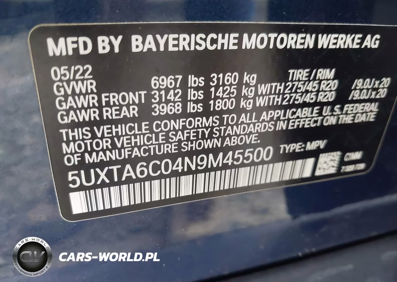 2022 BMW X5 Phev xDrive45E VIN:5UXTA6C04N9M45500 - 9