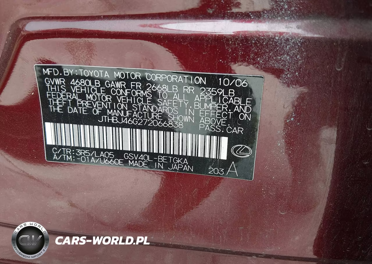 2007 Lexus Es 350 VIN:JTHBJ46G272066838 - 9