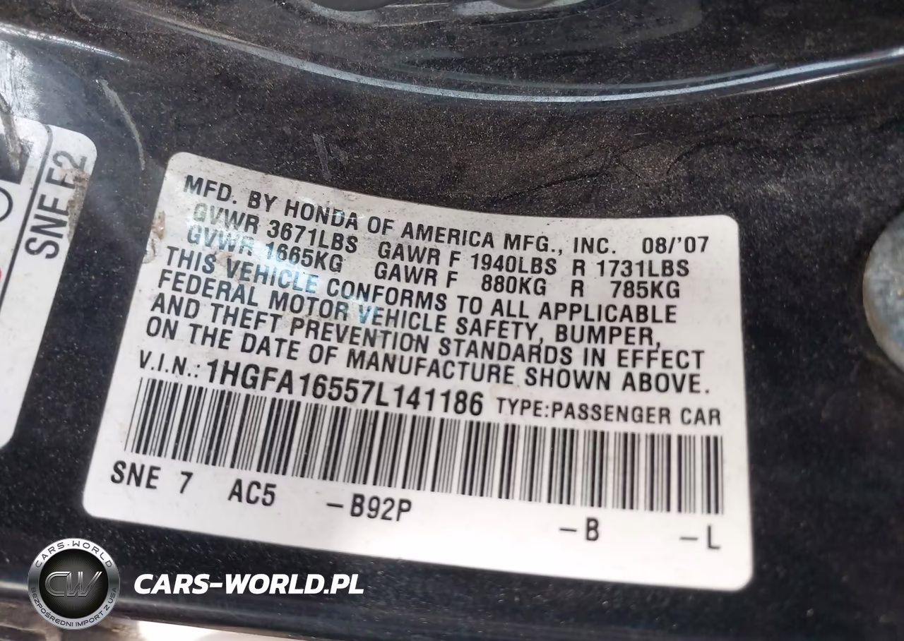 2007 Honda Civic Lx VIN:1HGFA16557L141186 - 9