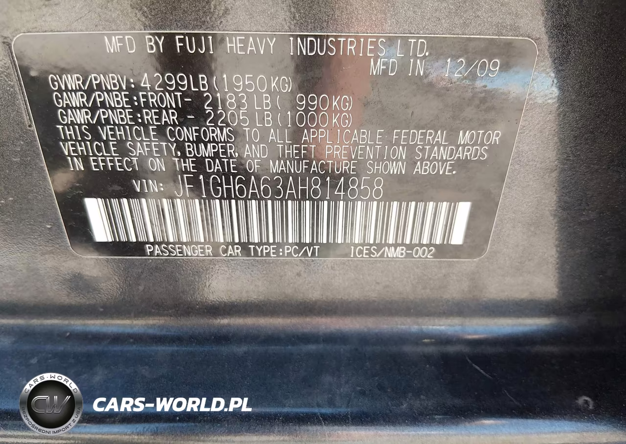 2010 Subaru Impreza 2.5I VIN:JF1GH6A63AH814858 - 9
