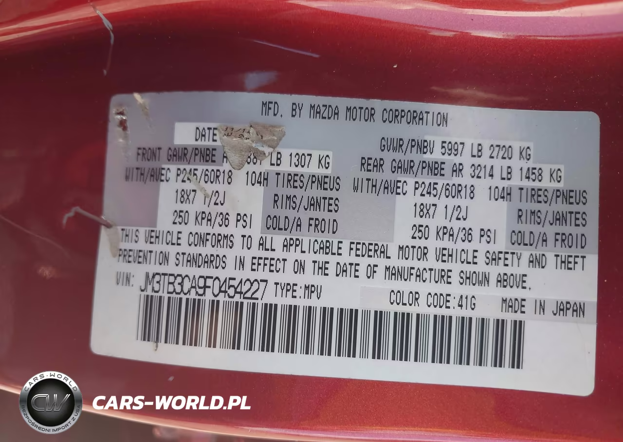 2015 Mazda Cx-9 Touring VIN:JM3TB3CA9F0454227 - 9