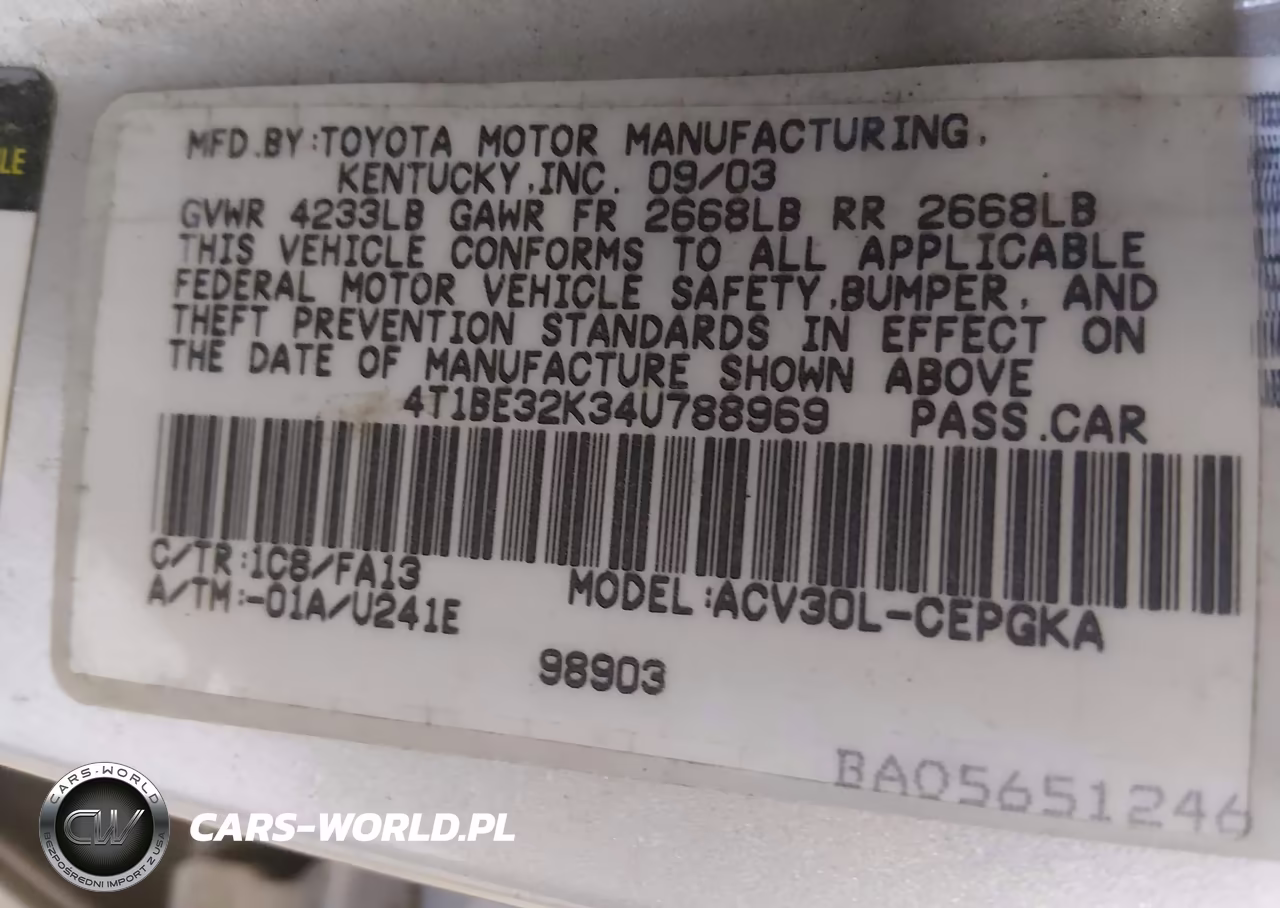 2004 Toyota Camry Xle VIN:4T1BE32K34U788969 - 9